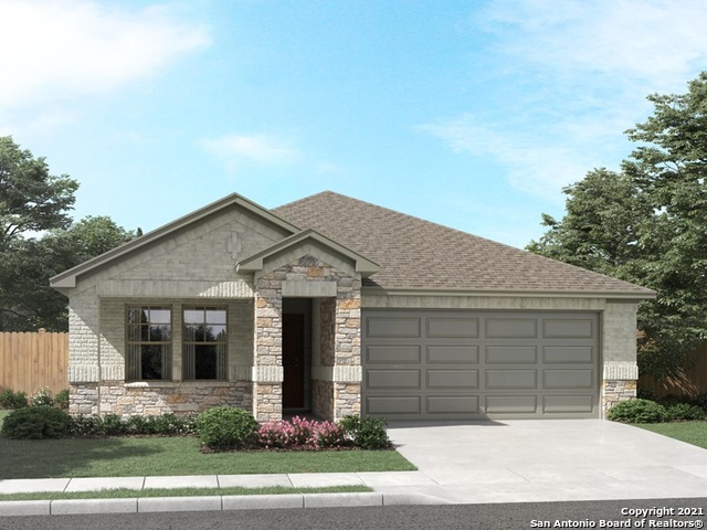 Brand NEW energy-efficient home ready May 2022! The Callaghan's welcoming covered entry and foyer open to a stunning family room and gourmet kitchen. Linen cabinets with white-toned quartz countertops, beige tone EVP flooring with dark gray tweed carpet in our Balanced package. Residents can enjoy beautiful surrounding hill-country views, a community pool, clubhouse, and playground. Shopping, dining, golf, and Sea World are just down the road. Known for our energy-efficient features, our homes help you live a