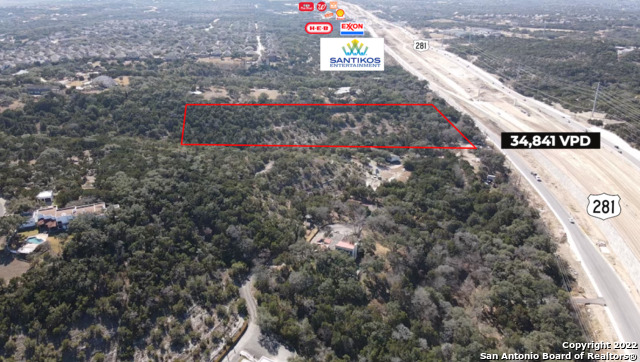 Excellent opportunity to purchase a 7  acres of prime commercial real estate on US Highway 281 N. High traffic counts, high visibility and down the street from Santikos development. 385  Linear ft on US Highway 281. Perfect site for any commercial business.