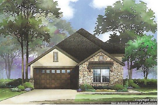 This Stonehaven floor plan is under construction and will have it all! The spacious open floor plan welcomes you into the heart of the home from the side entry. The chef in the family will enjoy the upgraded kitchen with 36", 5-burner gas cooktop with chimney vent hood, double ovens and ornate backsplash.  In addition, the kitchen features a 10' island and walk-in pantry.  Cedar wrapped beams adorn the 12' ceiling in the Great Room/Dining space.  Relax on the Oversized Covered Patio that features an Exterior Fireplace, gas outlet and backs to a greenbelt.  The Mast Bath is enhanced with a skylight, jetted tub and knee space vanity with a closet that walks through to the Utility Room.  Wood-look ceramic tile runs throughout most of the home with carpet in the bedrooms and closets.  Stained Tongue and Groove Wood Ceiling was added to the front porch and the covered patio.  Garage depth offers storage/work space.    Estimated completion date for the home is January/February 2023