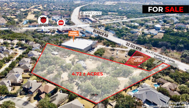 Incredible opportunity to purchase a 4.72  acres of prime commercial real estate. This property is zoned C-2 but has a grandfathered zoning of MF-33. Frontage on Blanco Rd with high traffic counts. Perfect site for any multi/family/commercial development. Additional 50  linear ft Ingress and Egress Easement. Electricity, water and sewer on site.