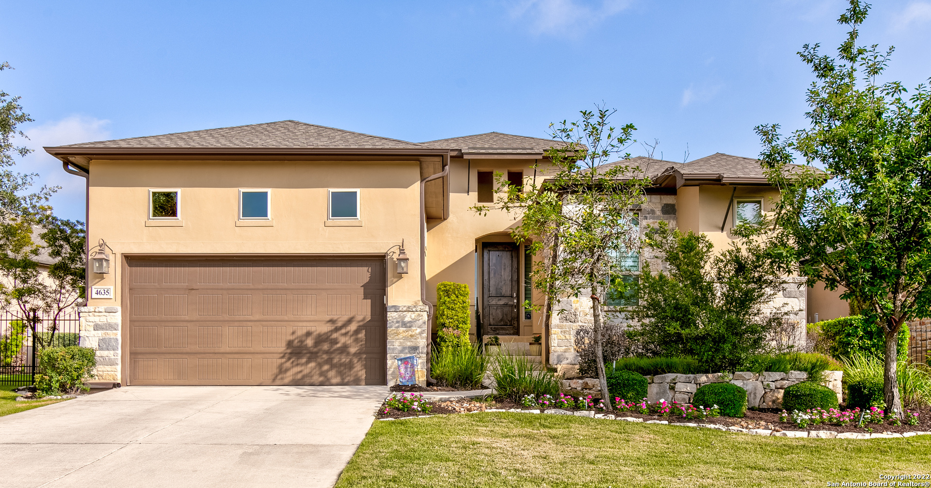 Beautiful inside and out! This home is located in the Prestigious Cibolo Canyons Neighborhood. This pristine home offers 2 bedrooms 2 full bathrooms, 2059 sqft. Thoughtfully landscaped grounds invite you into the front yard.   You are warmly greeted by the beautiful study -office at the entry. The home features an open floor plan with high ceilings neutral tones and decorative lighting through the dining and living room that connects to the gourmet kitchen with an eat-in area island bar, plenty of cabinetry for storage, and granite countertops, gas cooking, microwave, dishwasher, and walk-in pantry. The serene primary suite has a view of the trees and the beautiful backyard, an en-suite bath with tub, separate shower, walk-in closet, and double vanity.  Other distinguishing features include ADA complaint doorways, storage closets, a California closet system, a new water softener, heat plunge pool.  You will enjoy relaxing on the back patio with a pool with a waterfall that overlooks the beautiful backyard with a wrought iron fence and a view of the mature trees. Enjoy the incredible neighborhood resort-style living with an amenity center, 3 pools, gym, yoga studio, outdoor kitchen area, and fire pit. Come and make it your own!