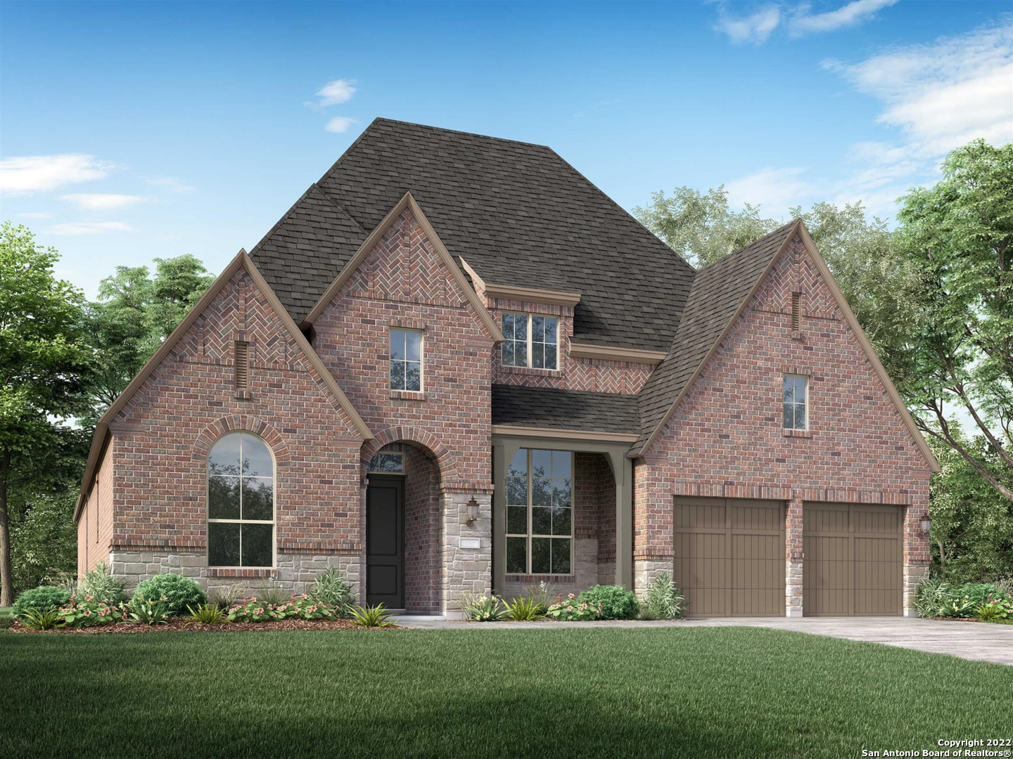 MLS# 1620117 - Built by Highland Homes - June completion! ~ This ONE level brick home features wood floors, built in hutch, freestanding tub, 12' ceilings and double front doors. Enjoy your space in the entertainment room, home office  or extended outdoor living space. Home to be completed by June 2023.