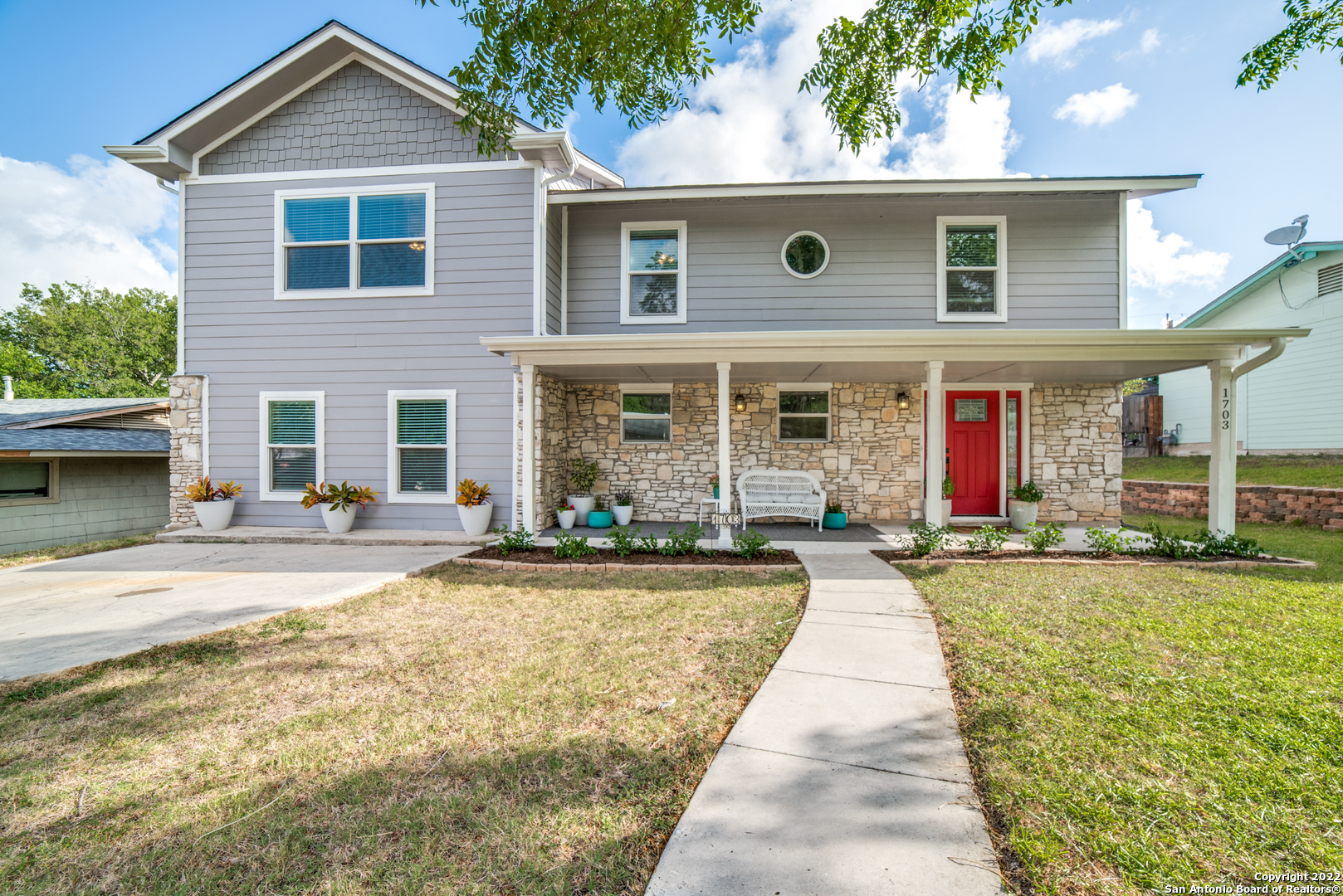 OPEN HOUSE July 2, 2-4 PM. A gem in a special AHISD neighborhood, this home was meticulously renovated top-to-bottom in 2018, complete with designer touches throughout, and not forgetting the important stuff- i.e., the plumbing, electric, HVAC, and roof/gutters (2022). Additional converted garage gives over 1,000 sq ft of living space, perfect for a family, with 4 bedrooms (all upstairs) and 3 full bathrooms. Kitchen is beautiful, with Maplewood cabinets, quartz countertops, and marble backsplash. High-end appliances including a Plenty of space on the island to serve your family, top-of-the-line appliances, and spacious pantry. Other highlights include hickory scraped hardwood floors, designer lighting throughout, and a great sized yard. Walking distance to restaurants, shopping, and Howard ECC.