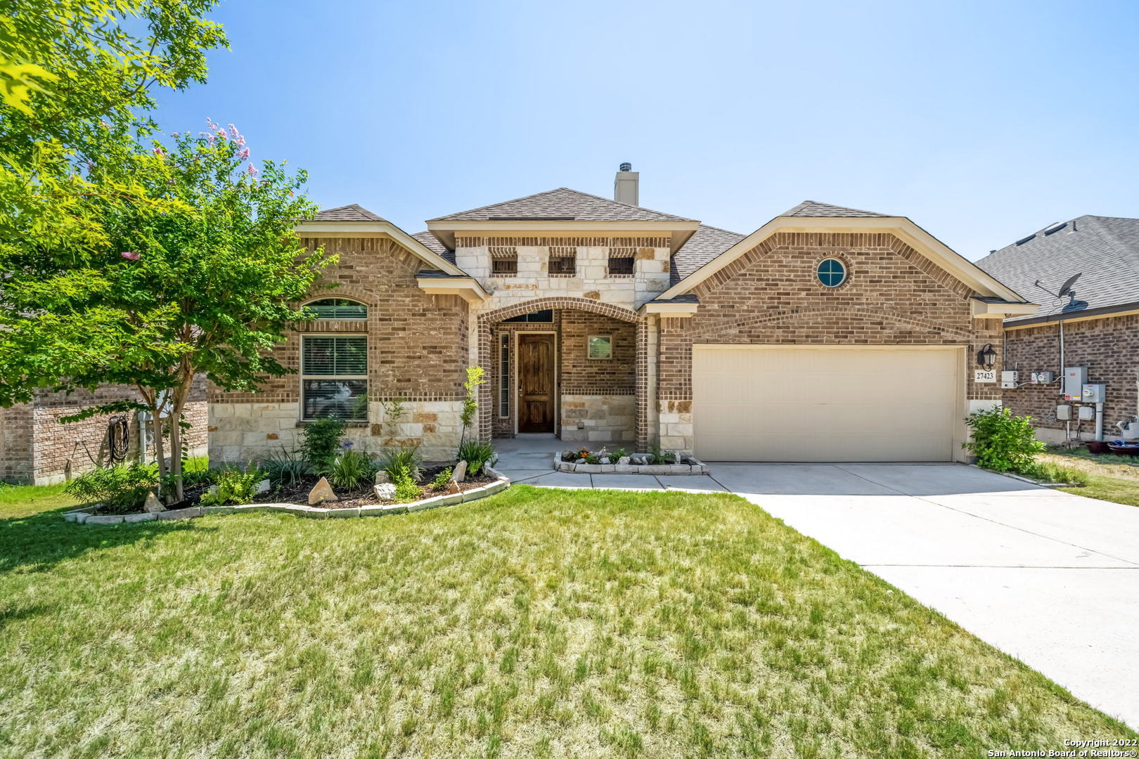Looking for a turn-key home with a little bit of privacy? Here is the perfect opportunity! Welcome to 27423 Nichols Pass, a well maintained and stellar 1.5 story in the beautiful Boerne, TX. Float through the front door and be welcomed in with tall ceilings and ceramic tile floors leading you into an open concept living/kitchen area made complete with bay windows. Chat around the OVERSIZED granite kitchen island or cozy up next to the gas fireplace - The choice is yours! Nichols Pass has room for all guests with 4 bedrooms, 4 FULL bathrooms and no shared walls; That's right, no shared bedroom walls! The upstairs half story loft boasts privacy with a fourth bedroom and full bathroom; Perfect for those who love their own space. Backing up to a greenbelt and located in the highly sought after Boerne ISD school district, Nichols Pass is waiting for you to call it home! So what are you waiting for? Schedule a showing, for your own little piece of Boerne today!