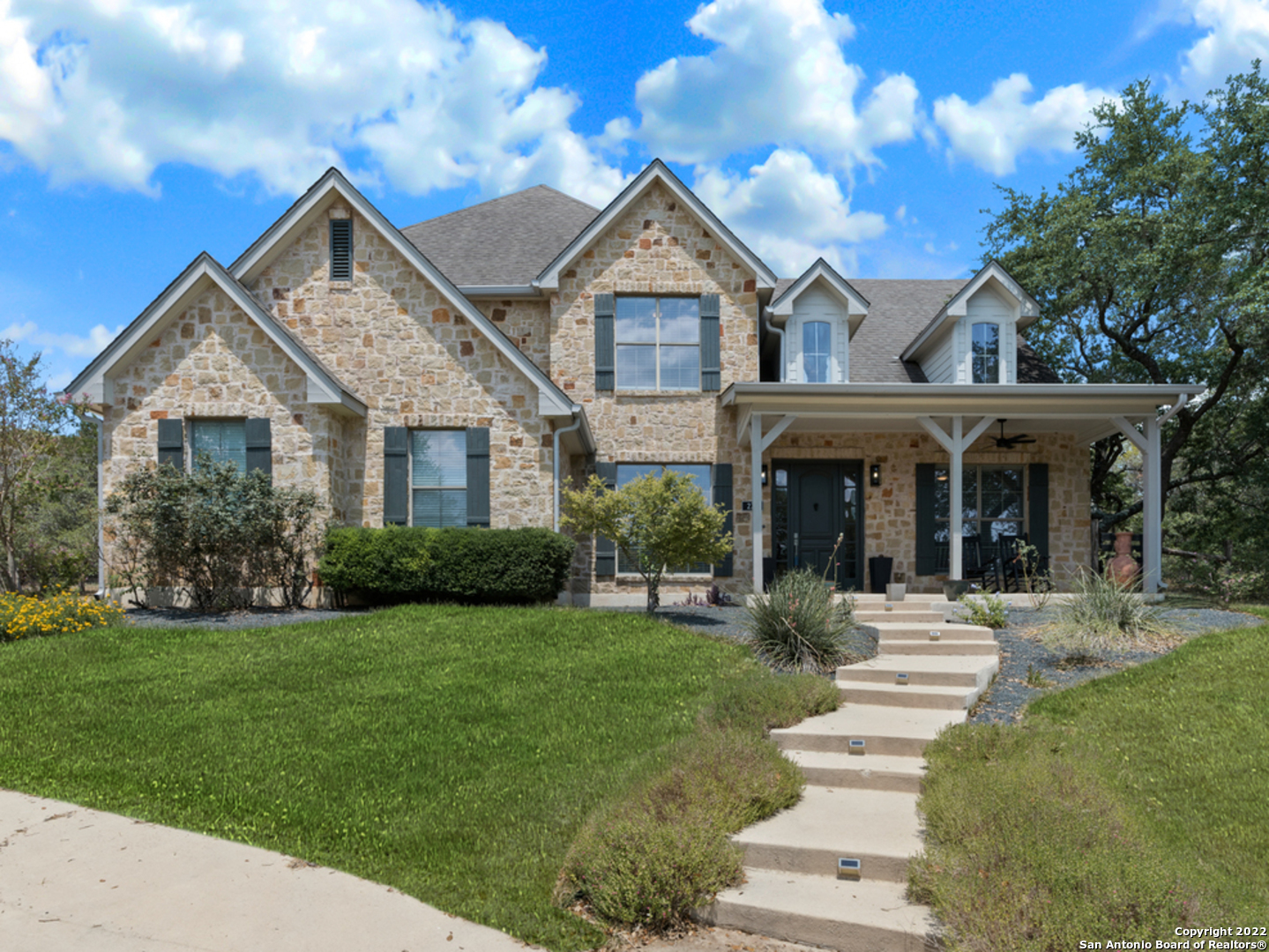 Open House 1-4pm Sunday July 31. Custom built two story on .66 acres with incredible views! Elegant hill country living just minutes away from San Antonio. Gourmet kitchen features a built-in refrigerator, granite counters, knotty alder cabinets and multiple eating areas. Spacious master suite with sitting area, garden tub, large walk-in closet plus a great view! Stained concrete floors throughout first level. Private office plus full bedroom and bath on 1st floor. Game room could be used as 5th bedroom or media room! Neighborhood amenities include horse stables & arena, community park, playground, walking trail, exercise facility plus a seasonal creek and fishing pond!