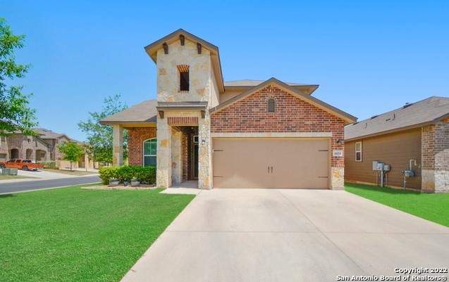 Please come see this beautiful home located on the SE of San Antonio.  This home is 4/3.5/2 located in a corner lot. Approximate 3286 sf. built in 2014. The Master bedroom is downstairs, and 3 bedrooms are upstairs. One of the bedrooms upstairs has its own private bathroom, which will be great for a mother in law suite, guest or a teenager. Media room and game room are located upstairs.  From the game room you enjoy a beautiful balcony where you can sit down and enjoy your morning coffee. As you enter the home you will be amazed with this open floor plan, high ceilings and will admire the gorgeous staircase, and tastefully chosen designer lighting fixtures. Wood design flooring throughout the main floor except for master bedroom(carpet) and master bathroom (tile floors). As you go into the open and large kitchen, you'll find stainless steel appliances, granite counters, tile backsplash, pendant lighting over an island to share those special moments with family and friends. Outside you will find a nice size covered patio with natural gas fire pit fully plumbed and ready for you to entertain your guests. The exterior of the home has brick all around (except for a small section of cement fiber in the back), and rock in the the front.  Minutes away from Brooks City Base, shopping centers, and restaurants.  Easy access to loop 410, I37 and Hwy281. Do not miss the opportunity to own this beautiful home. Come see it today!!!