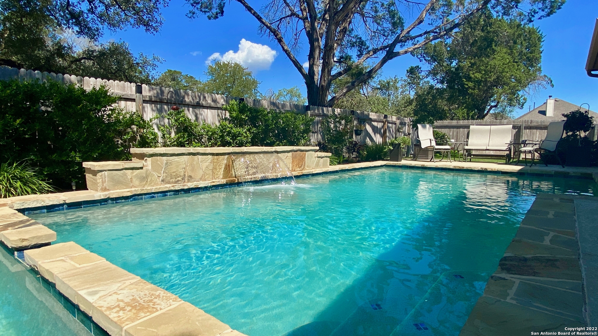 Enjoy the POOL/SPA in your private backyard oasis while listening to the outdoor sounds of the "Gruene Scene"! This beautiful home is in pristine condition on a great lot, approx 2829 sqft, 3 /2.5/ 2.5 with additional flex space that could be a great office. The 12-foot ceilings and 8 ft doors make this home so open with a view that goes straight to the patio and pool from the front door. The kitchen has a gas cooktop, an oversized granite island, and extended dining with additional conversation seating. The Master has a generous walk-in closet, and the master bath is amazing. They also have upgraded wood floors throughout. Did I say No carpet? This home is a short walks/golf cart ride to Gruene for music and dining It's also walking distance to the Guadalupe river, downtown New Braunfels, Farmer's Market, tubing on the Comal, golf, dining, and Wurstfest. The home is located outside of the city limits with a current low tax rate of 1.62