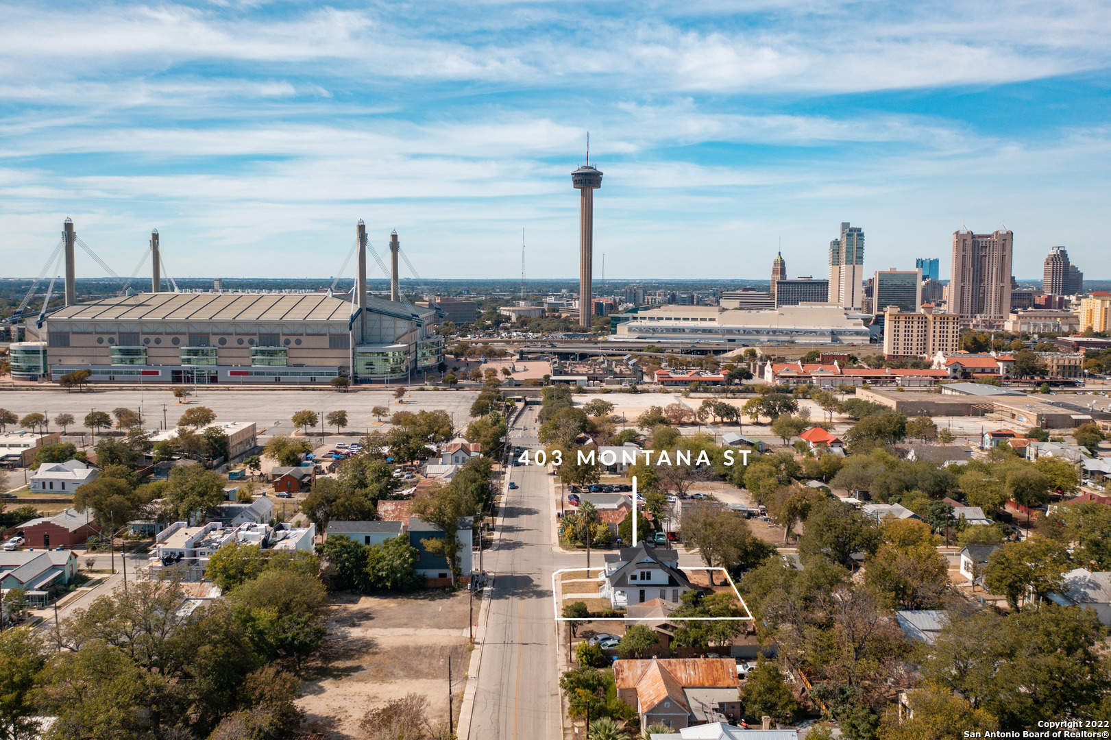 *OPEN HOUSE SATURDAY DEC 3RD, 12PM -2 PM* Welcome to 403 Montana, a stunning reconstructed Historic Landmark with a sleek modern interior and incomparable views of the Tower of the Americas! Designed by Frederick Bowen Gaenslen in 1897, This Queen Anne residence sits on a spacious corner lot in the desirable Alamodome Gardens neighborhood. Located walking distance to the Alamodome, Downtown San Antonio, The Riverwalk, and new developments arising on the Eastside. Offering 5 Bedrooms - Two Primary Suites, plus an office with a fireplace, an open concept kitchen and living area, an informal dining room, game room upstairs, and a balcony over the porch which offers some of the best views of Downtown San Antonio. You and your guests can watch New Years eve fireworks and 4th of July sparkles from your front yard! Although the historic features have been beautifully preserved, the home has been meticulously rebuilt with new electrical, new foundation, new HVAC, new roof, new sheetrock, new paint, new flooring, new amazing bathrooms, and a lovely new kitchen with new countertops, appliances, and new cabinetry. This famous residence has been designated a historic landmark for being one of Gaenslen's early architectural achievements. Gaenslen also designed other notable buildings like the Chapel of the Incarnate Word, Our Lady of the Lake Convent, St. Anthony School and more. Sitting on a spacious .17 acre corner lot and offering AE-2 Zoning which promotes the creation of Arts & Entertainment venues and supporting uses.